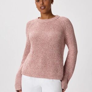 Quince 100% Organic Cotton Fisherman Crew Sweater | Size S | Marled Rose Pink